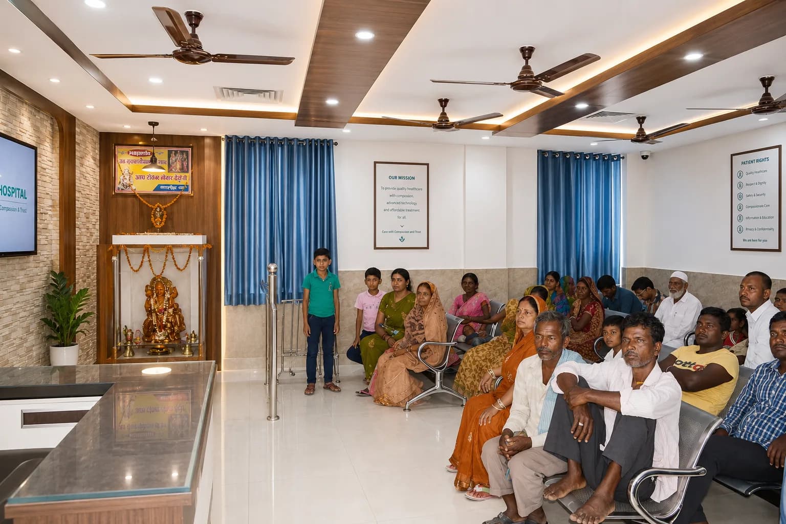 Comfortable patient waiting area at Sri Vishudhanand Hospital.